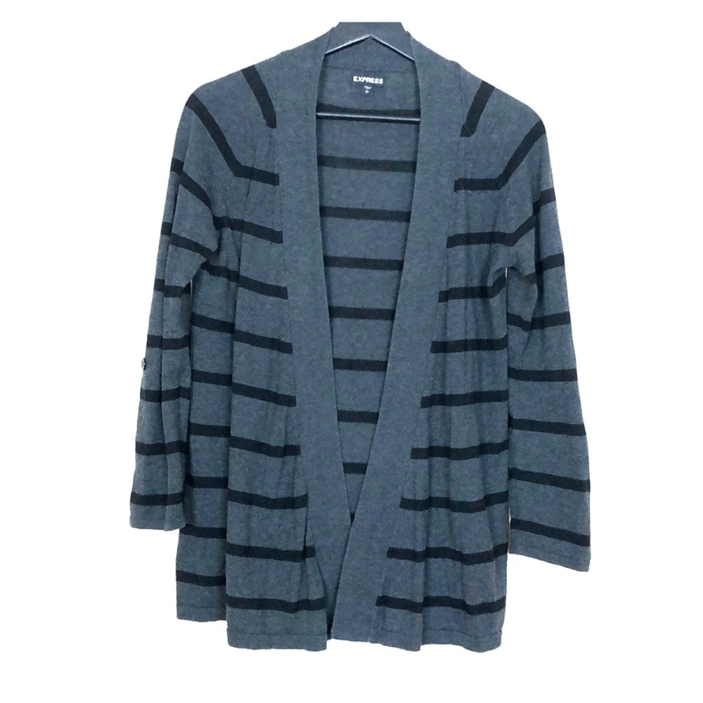 Dark gray and black striped express cardigan